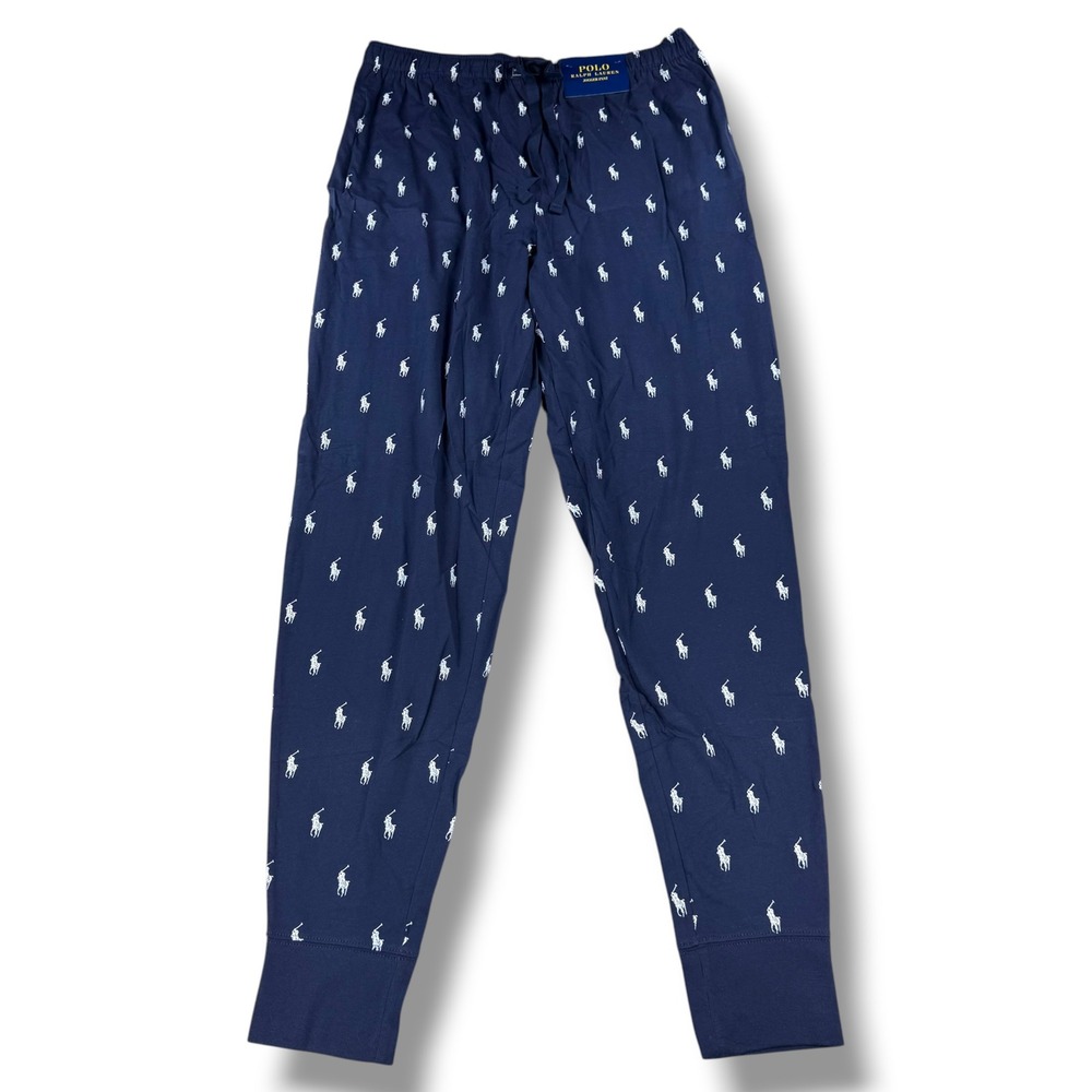 Polo‎ Ralph Lauren Jogger Sleep Pants Mens Large L Navy Blue All Over Pony Logo